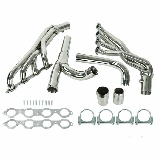 Long Tube Stainless Steel Headers with Y Pipe Fits Chevy Silverado 14-17 5.3L 6.2L and GMC Sierra 1500